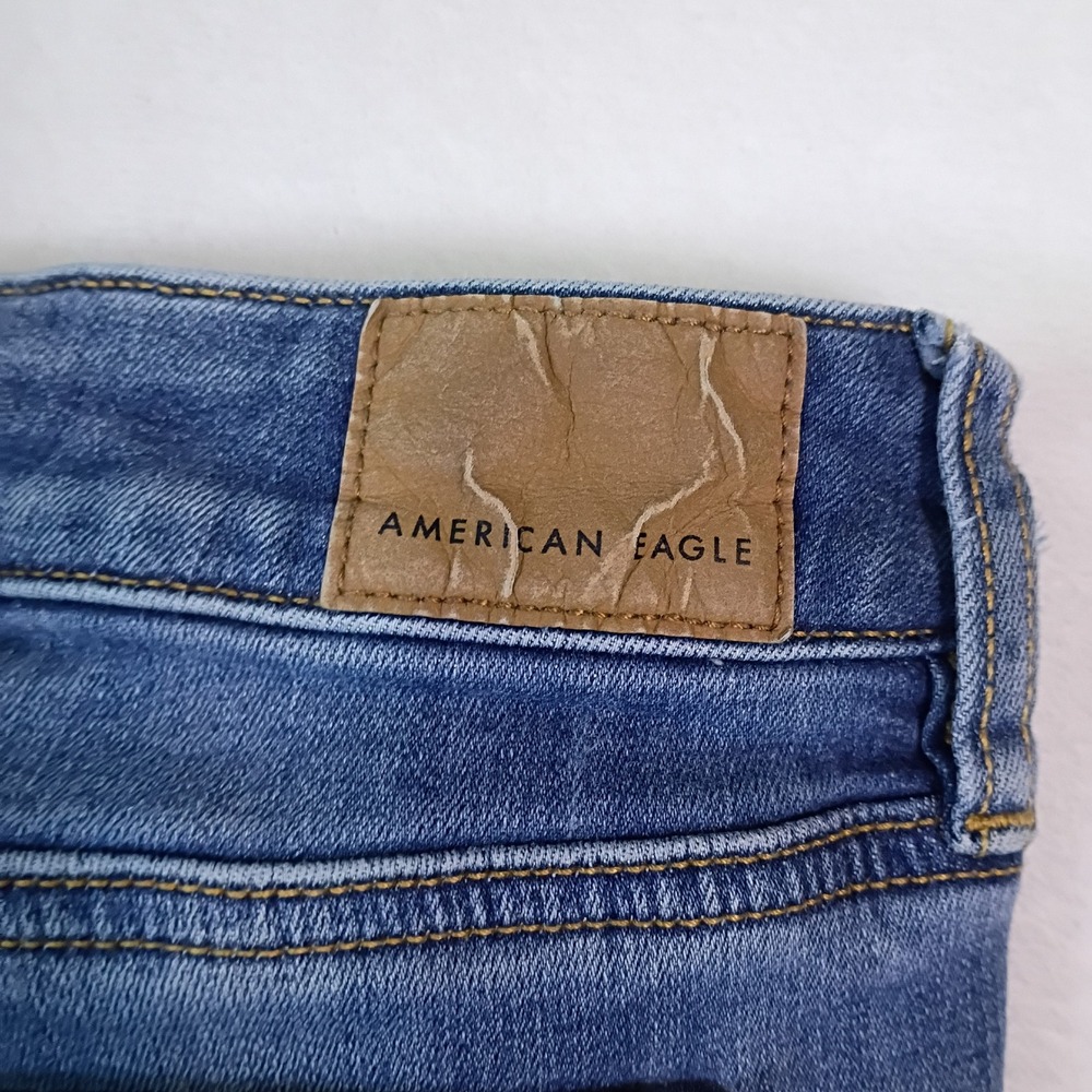 American Eagle Next Level Stretch Distressed Jeggings Blue Womens Size 12 Short - Picture 13 of 13